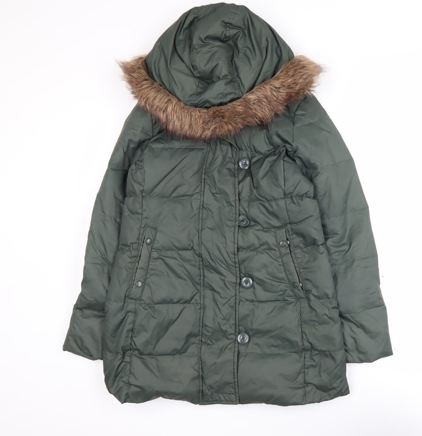 GAP Women’s Green Faux Fur Hooded Puffer Coat XS