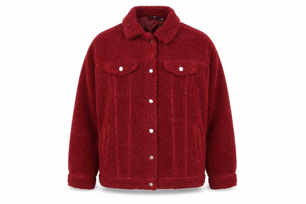 Front view of Missguided Women's Red Fleece Bomber Jacket, size 8