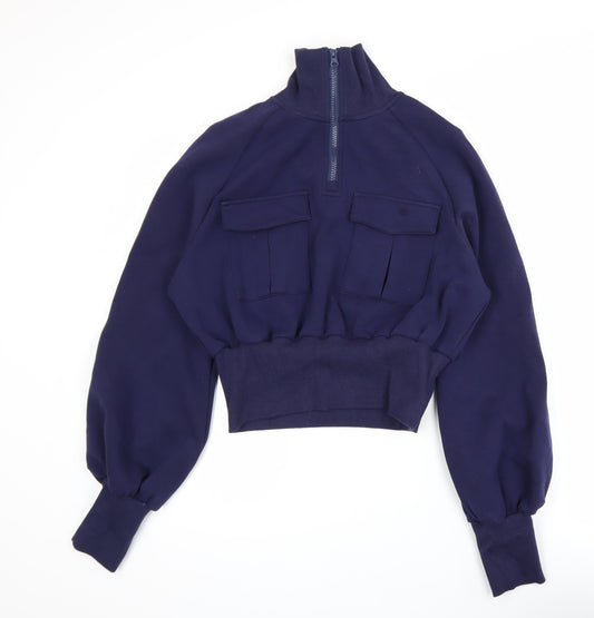 Commense Women Navy 1/4 Zip Pullover Sweatshirt M Cotton Blend