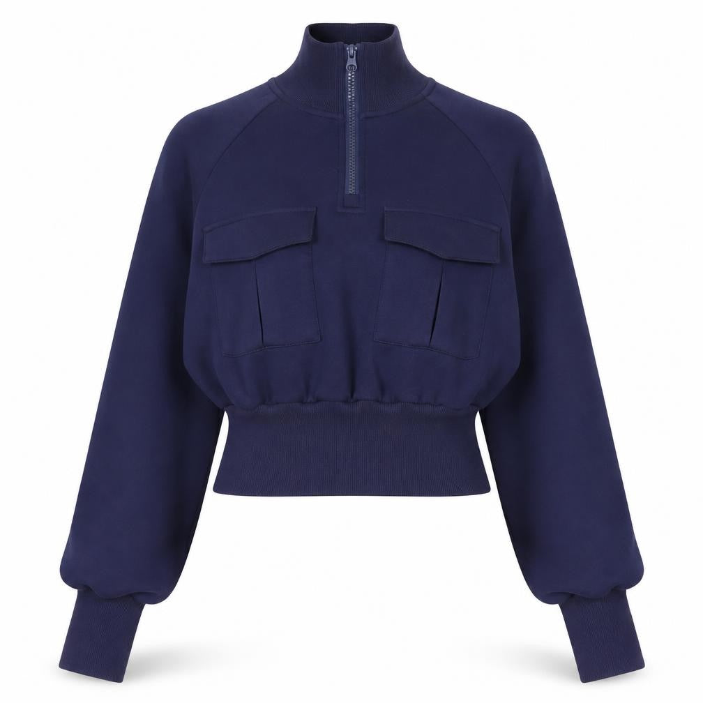 Front view of Commense Women Navy 1/4 Zip Pullover Sweatshirt M Cotton Blend