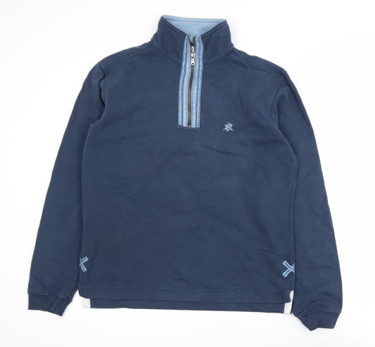 White Stuff Men's Blue 1/4 Zip Henley Sweatshirt Size S