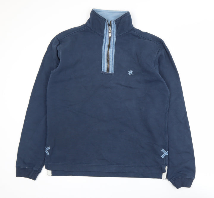White Stuff Men's Blue 1/4 Zip Henley Sweatshirt Size S