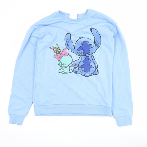 Disney Stitch Girls Blue Sweatshirt 12-13 Years Crew Neck Pullover