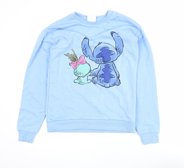 Disney Stitch Girls Blue Sweatshirt 12-13 Years Crew Neck Pullover