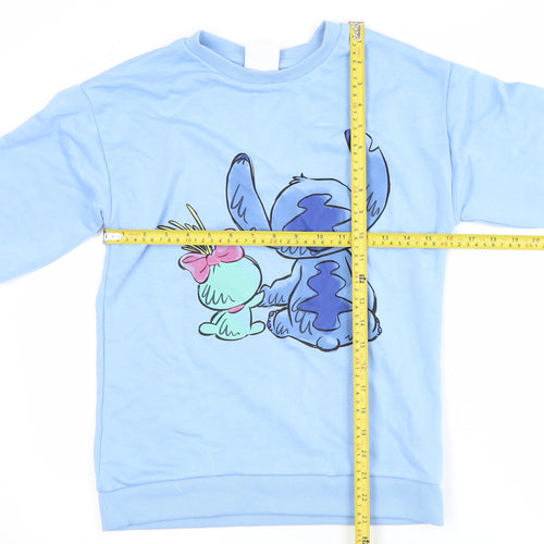 Disney Stitch Girls Blue Sweatshirt 12-13 Years Crew Neck Pullover
