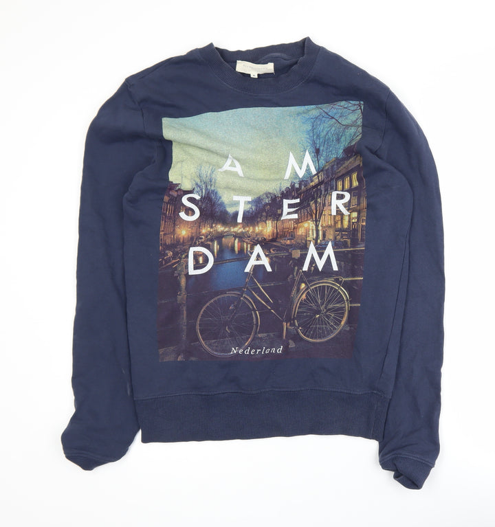 River Island Men's Blue Amsterdam Graphic Sweatshirt Size S