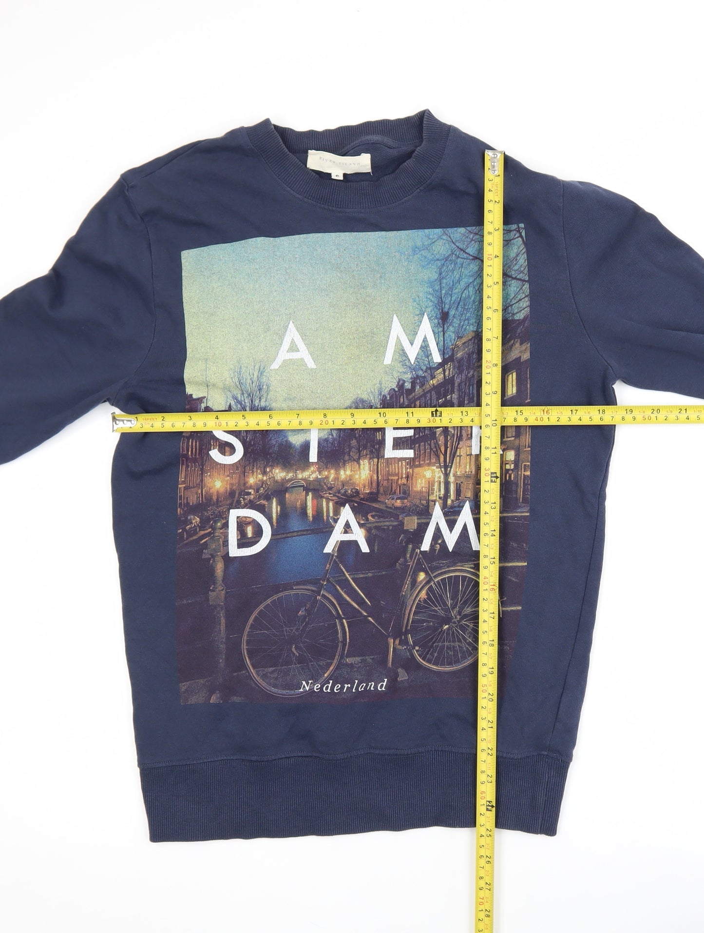 River Island Men's Blue Amsterdam Graphic Sweatshirt Size S