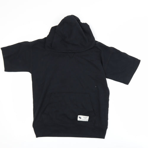 Abercrombie Kids Boys Black 9-10 Years Relaxed Fit Hooded Short Sleeve T-Shirt