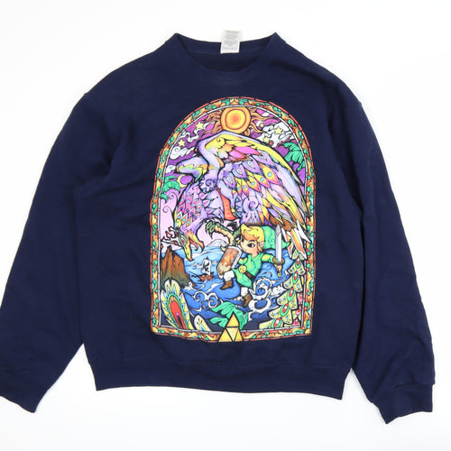 Jerzees Men's Blue Graphic Pullover Sweatshirt M Anime Style