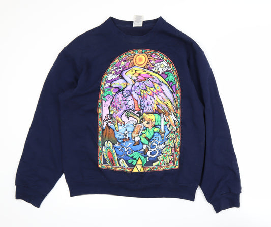 Jerzees Men's Blue Graphic Pullover Sweatshirt M Anime Style