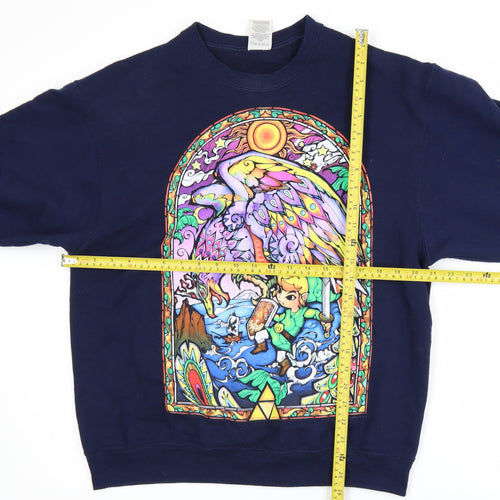 Jerzees Men's Blue Graphic Pullover Sweatshirt M Anime Style