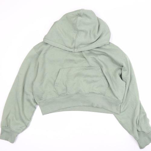 Zara Womens Sage Green L Cropped Pullover Hoodie Cotton Blend