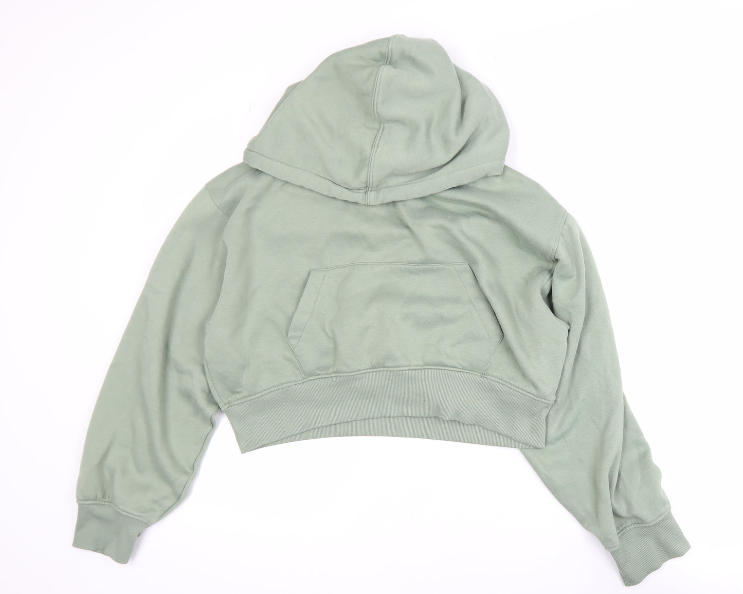 Zara Womens Sage Green L Cropped Pullover Hoodie Cotton Blend