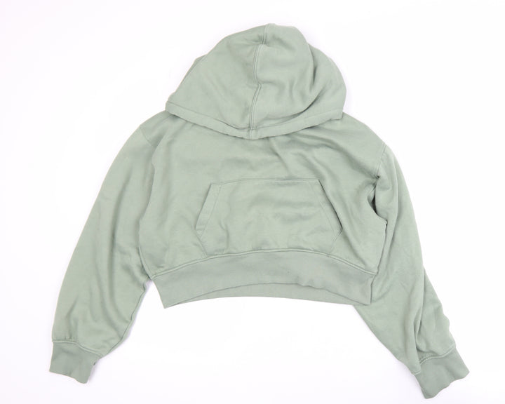 Zara Womens Sage Green L Cropped Pullover Hoodie Cotton Blend
