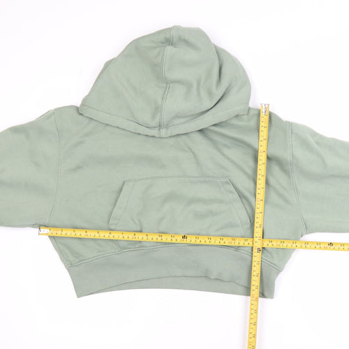 Zara Womens Sage Green L Cropped Pullover Hoodie Cotton Blend