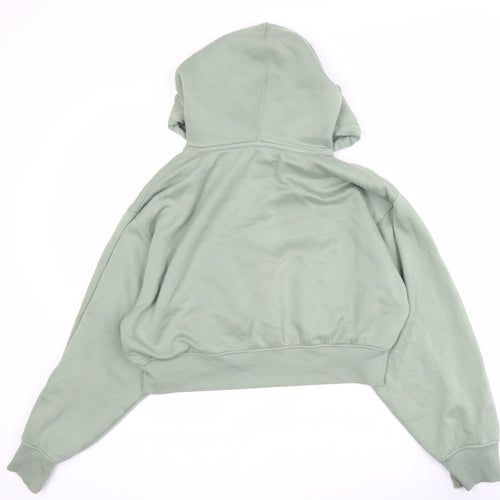 Zara Womens Sage Green L Cropped Pullover Hoodie Cotton Blend