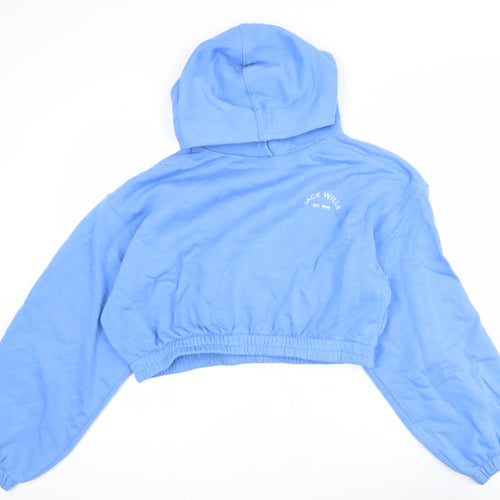 Jack Wills Womens Blue Cropped Hoodie UK 10 Cotton Blend Casual