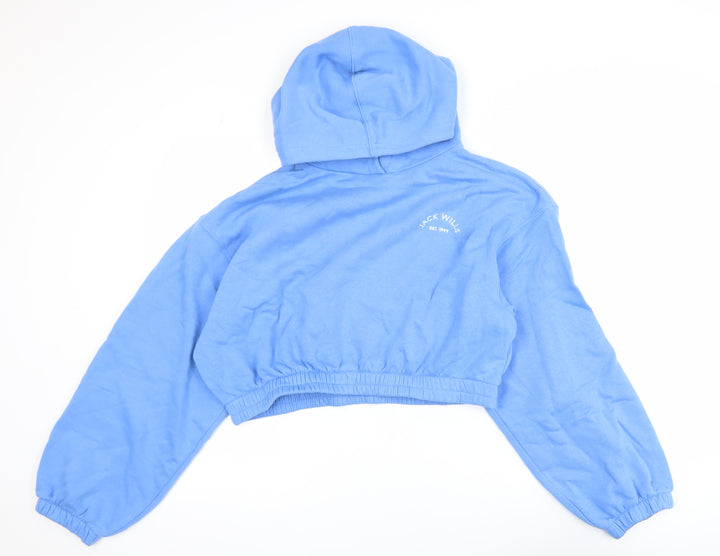 Jack Wills Womens Blue Cropped Hoodie UK 10 Cotton Blend Casual