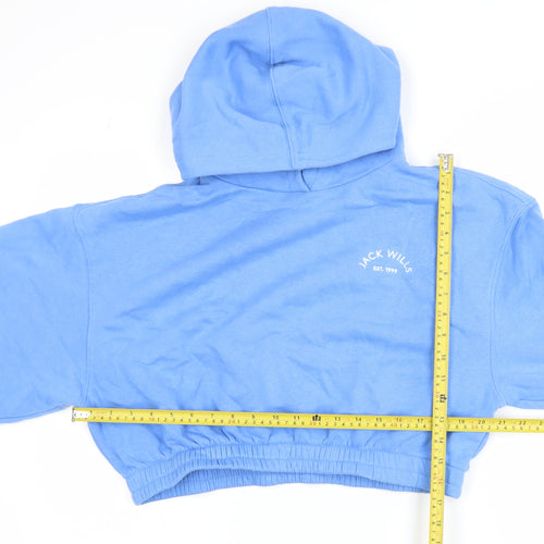 Jack Wills Womens Blue Cropped Hoodie UK 10 Cotton Blend Casual