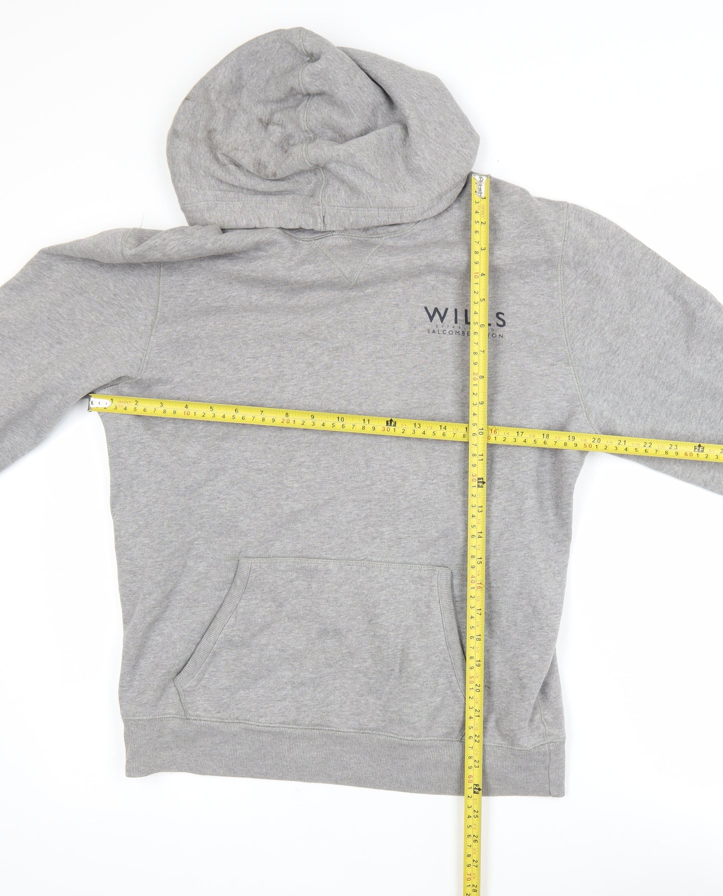 Jack Wills Mens Grey Pullover Hoodie Small Logo Cotton Blend