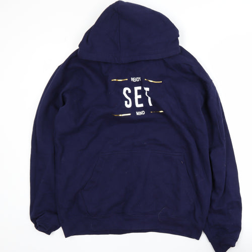 Just Hoods Men’s Blue Pullover Hoodie L Graphic Print Fleece