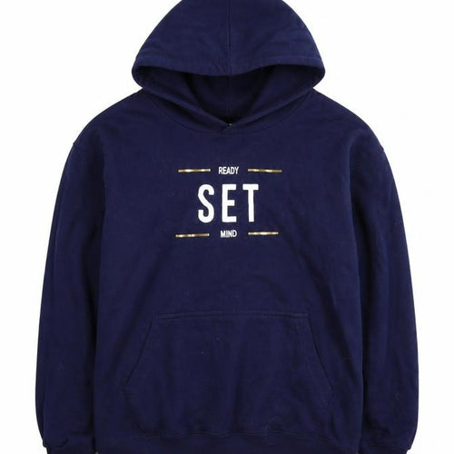 Just Hoods Men’s Blue Pullover Hoodie L Graphic Print Fleece