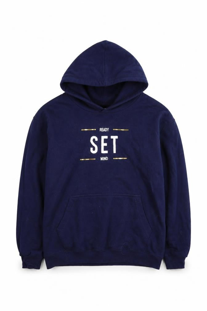 Just Hoods Men’s Blue Pullover Hoodie L Graphic Print Fleece