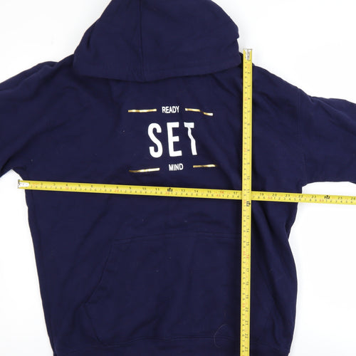 Just Hoods Men’s Blue Pullover Hoodie L Graphic Print Fleece