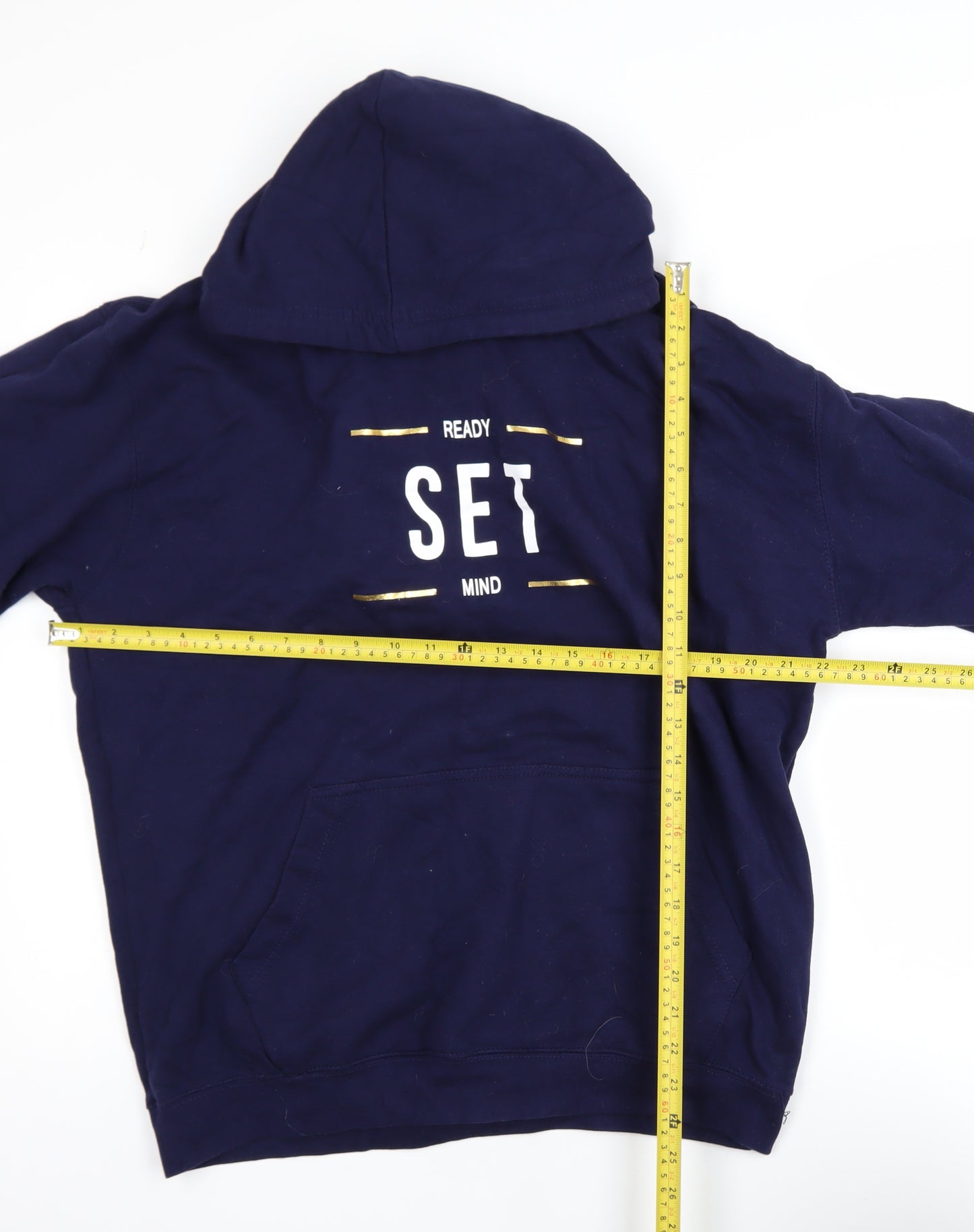 Just Hoods Men’s Blue Pullover Hoodie L Graphic Print Fleece