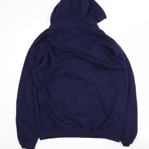 Just Hoods Men’s Blue Pullover Hoodie L Graphic Print Fleece