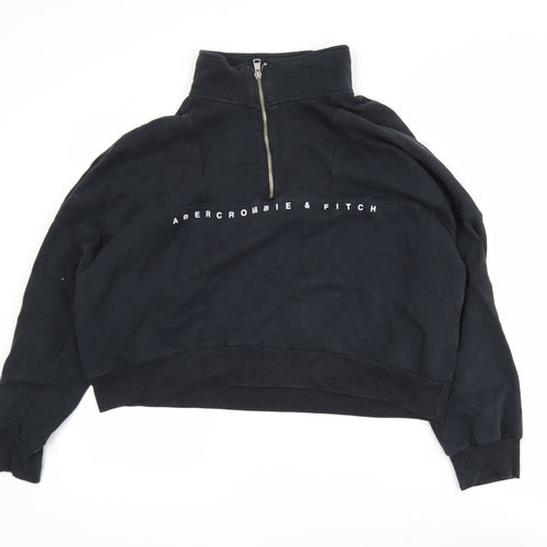 Abercrombie & Fitch Women's Black 1/4 Zip Sweatshirt L Soft Cotton Blend