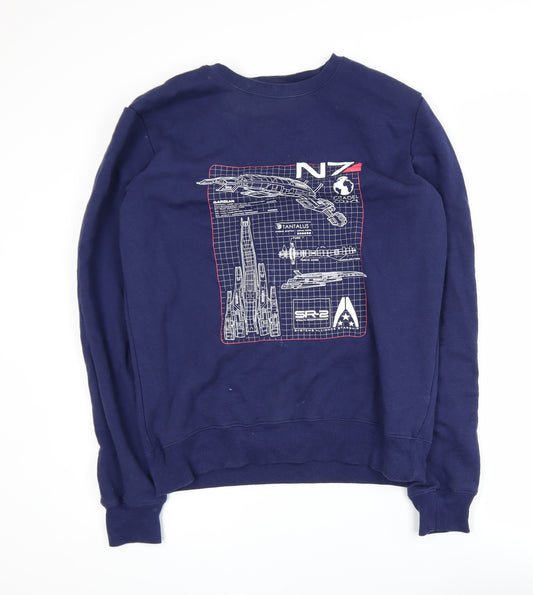 Mass Effect Men's Blue Graphic Pullover Sweatshirt Size M