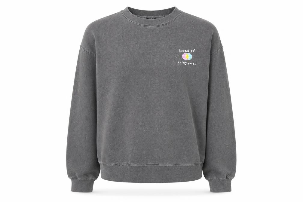 Front view of Urban Outfitters women’s grey pullover sweatshirt s graphic print crew neck