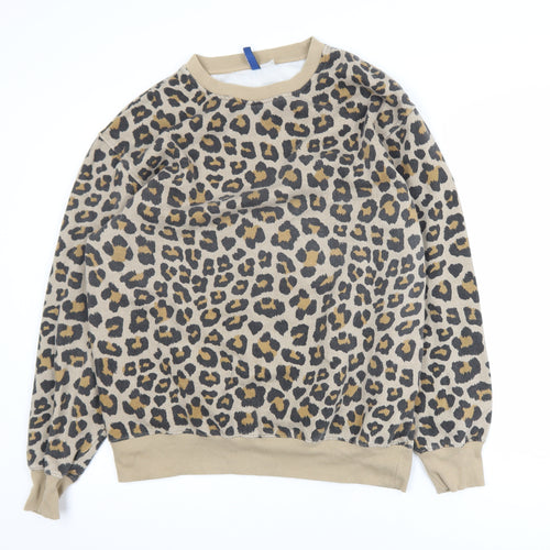 H&M Divided Women Beige Leopard Print Pullover Sweatshirt M