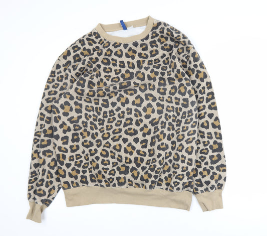 H&M Divided Women Beige Leopard Print Pullover Sweatshirt M