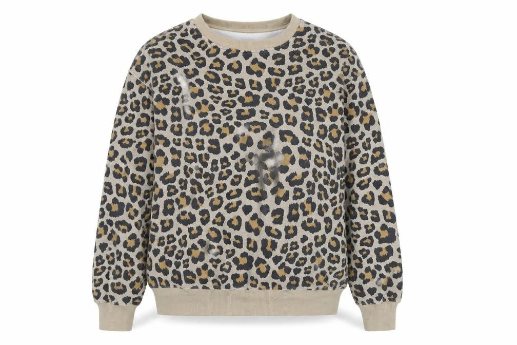 Front view of H&M Divided Women Beige Leopard Print Pullover Sweatshirt M