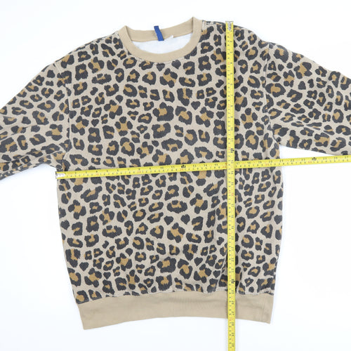 H&M Divided Women Beige Leopard Print Pullover Sweatshirt M