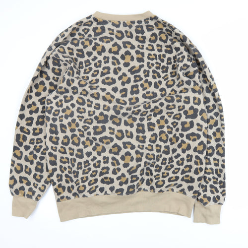 H&M Divided Women Beige Leopard Print Pullover Sweatshirt M