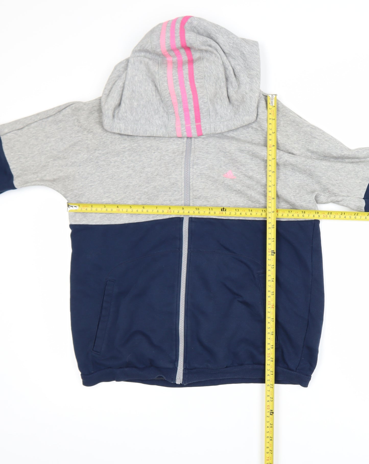 Adidas Womens Grey Blue Hooded Track Jacket Size 8 Full Zip Activewear