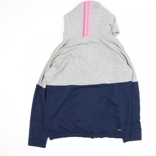 Adidas Womens Grey Blue Hooded Track Jacket Size 8 Full Zip Activewear