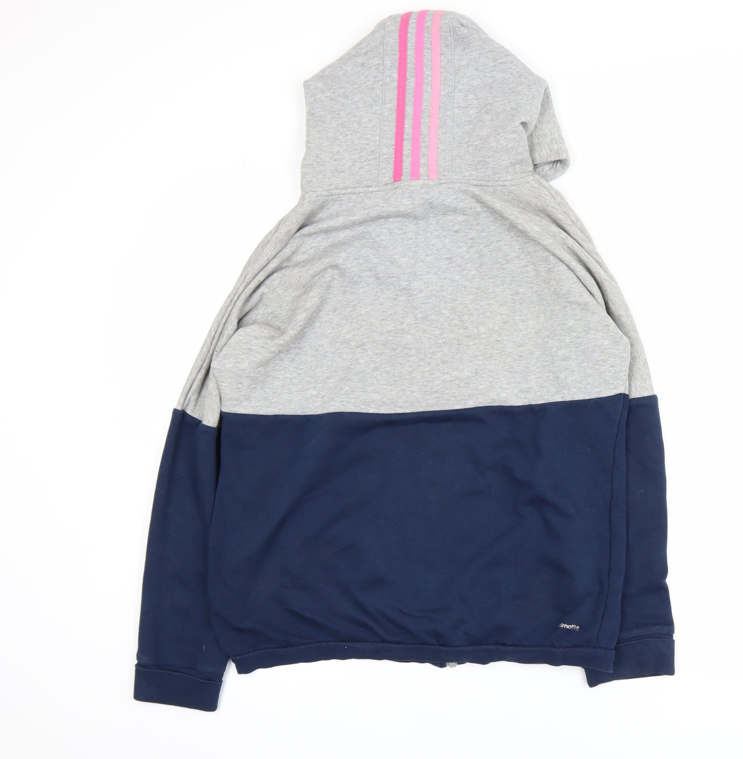 Adidas Womens Grey Blue Hooded Track Jacket Size 8 Full Zip Activewear