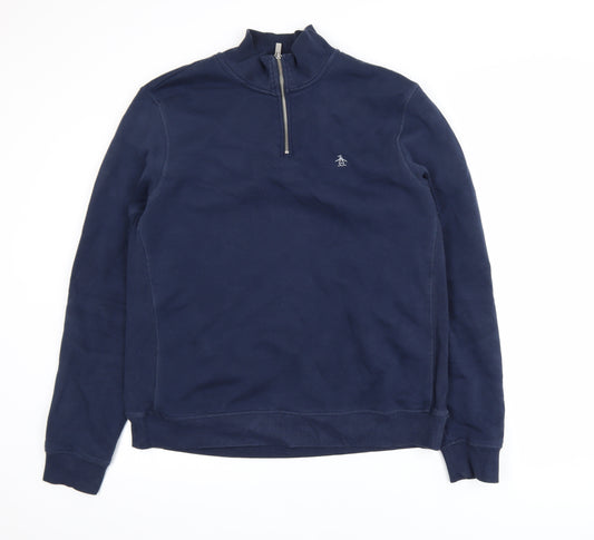Original Penguin Men's Blue 1/4 Zip Mock Neck Sweatshirt L