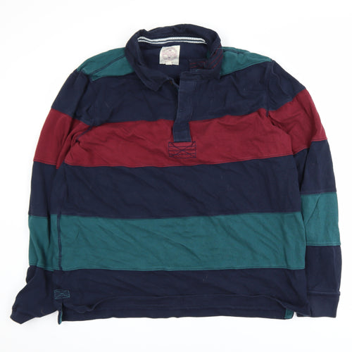 Fat Face Men's Multicoloured Striped Rugby Shirt 2XL Cotton Long Sleeve