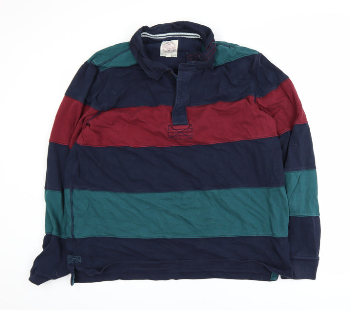 Fat Face Men's Multicoloured Striped Rugby Shirt 2XL Cotton Long Sleeve