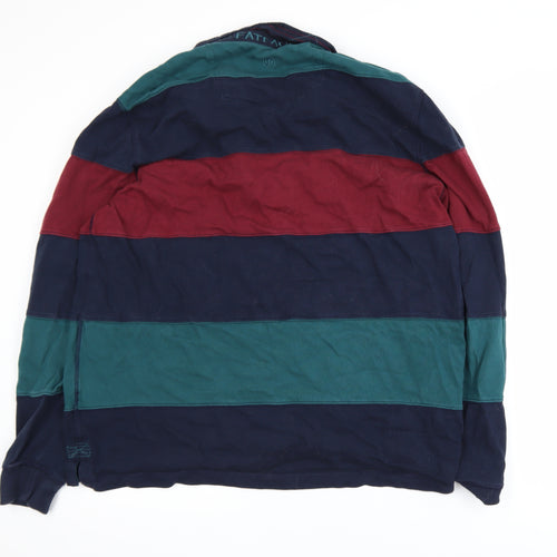 Fat Face Men's Multicoloured Striped Rugby Shirt 2XL Cotton Long Sleeve