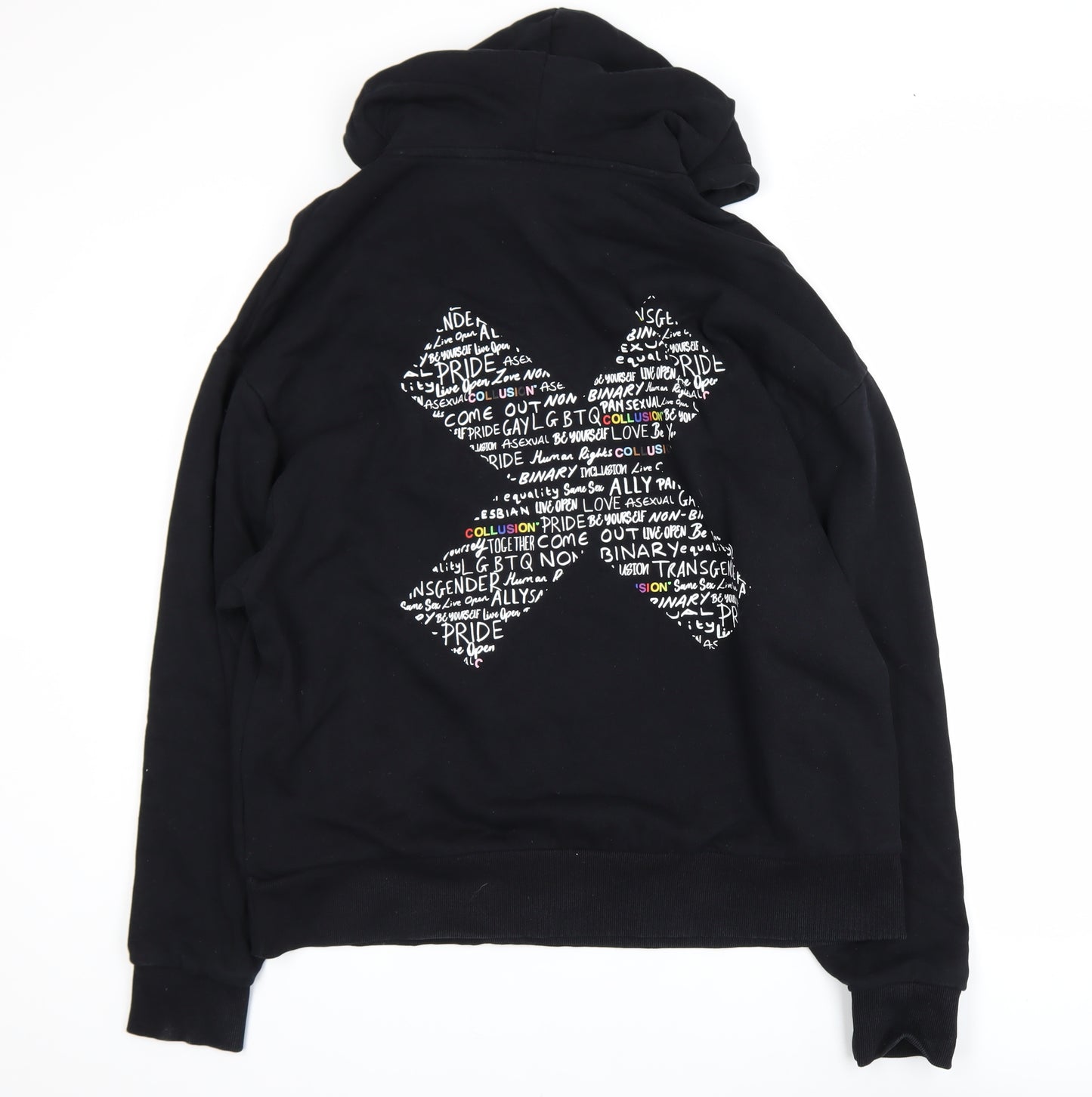 Collusion Men's Black Graphic Print Pullover Hoodie Size S