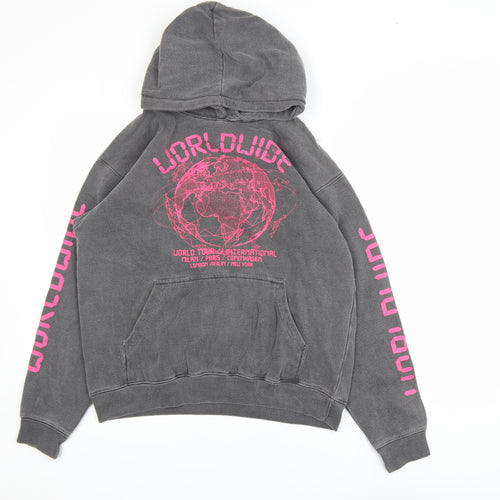PrettyLittleThing Women’s Grey Worldwide Print Pullover Hoodie Size S