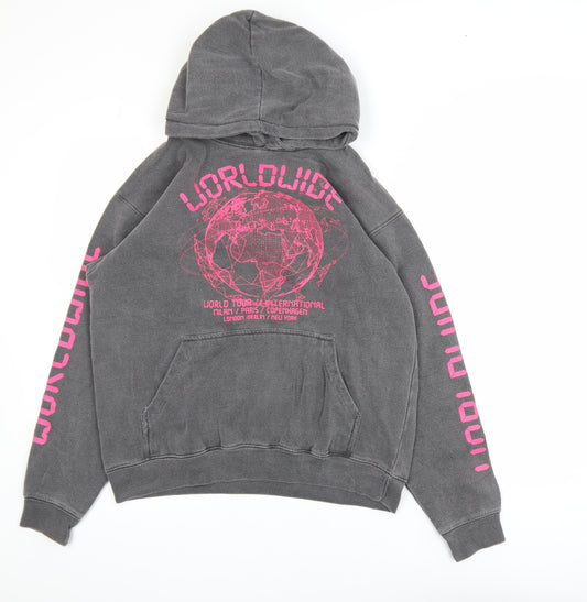 PrettyLittleThing Women’s Grey Worldwide Print Pullover Hoodie Size S