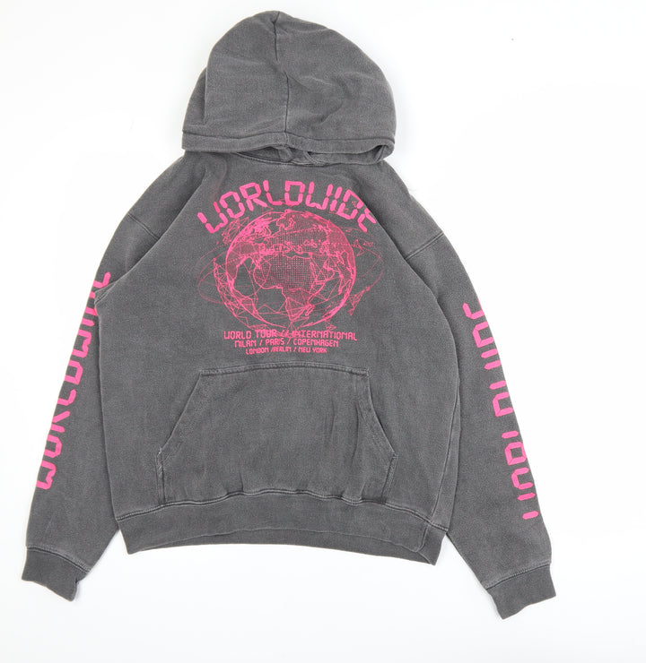 PrettyLittleThing Women’s Grey Worldwide Print Pullover Hoodie Size S