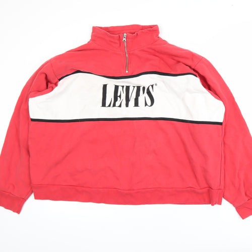 Levi's Women Red 3XL 1/4 Zip Logo Sweatshirt Cotton Casual